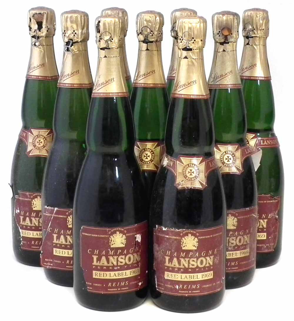 Nine bottles of Lanson Pere and Fils Red Label Champagne 1969, (9) Condition report: Most with