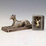 Elkington cast EPNS model of a greyhound, date code 1851, length 9.5cm; Swiss silver and antler