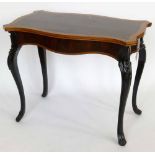 Continental serpentine rosewood centre table banded in boxwood on cabriole legs, width 93cm.