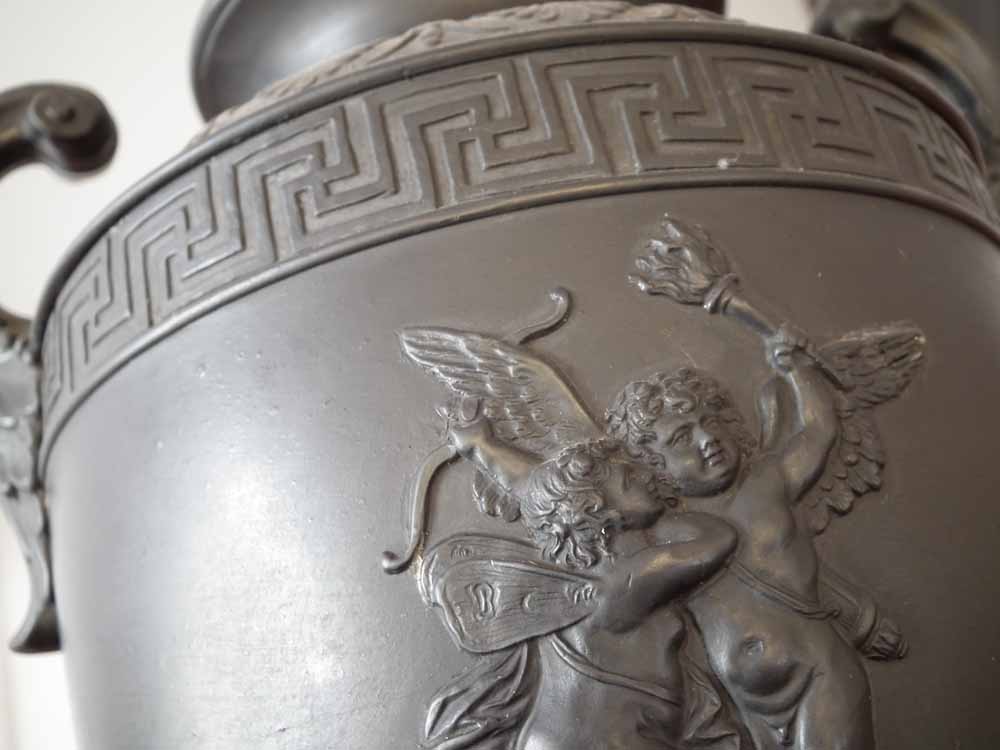 Wedgwood and Bentley black basalt vase circa 1770 moulded with cherubs between borders of palms, - Image 13 of 21