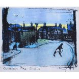 After Harold Riley (1934-), "Blackburn Place, Salford" and two other street scenes with figures, one