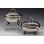 Pair of Irish silver sauce tureens and covers, Dublin 1821, maker's mark illegible, the rounded