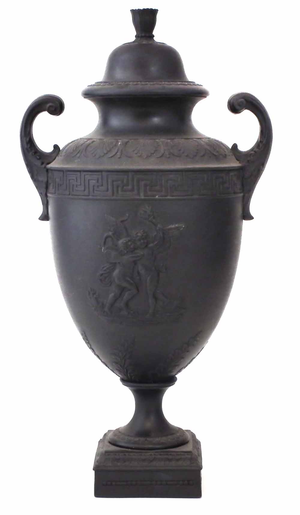 Wedgwood and Bentley black basalt vase circa 1770 moulded with cherubs between borders of palms, - Image 2 of 21