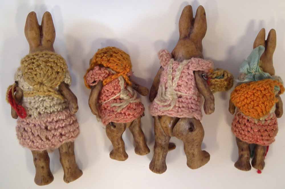 Hertwig four piece bisque Rabbit doll family, with porcelain jointed legs and arms, the tallest - Image 9 of 9