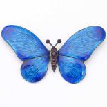 Sterling silver and blue guilloche enamel butterfly brooch, indistinct mark possibly C&C (Child &