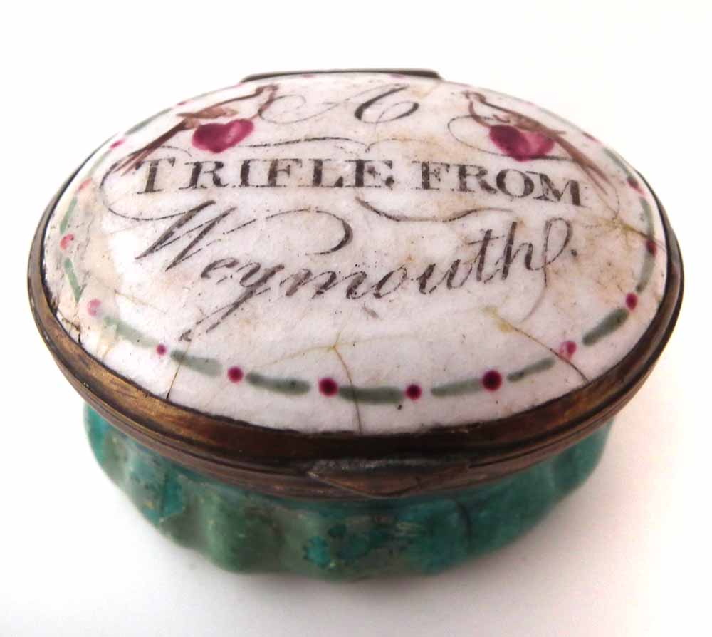 Five boxes, to include two enamel boxes painted with landscapes, another with 'A Trifle from - Image 10 of 12