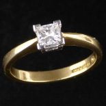 Single stone princess diamond ring, indicated 51pts, in 750 gold, London 2003, ring size P, gross