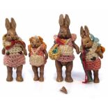 Hertwig four piece bisque Rabbit doll family, with porcelain jointed legs and arms, the tallest