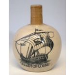 Port Dundas Glasgow pottery whisky decanter, printed with the Galley of Lorne in black transfer,