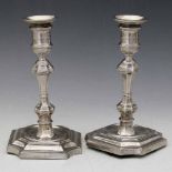 Pair of filled silver early Georgian style candlesticks, Hawksworth Eyre & Co, Sheffield 1918,