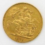 Victoria young head gold Melbourne sovereign 1886, VF.