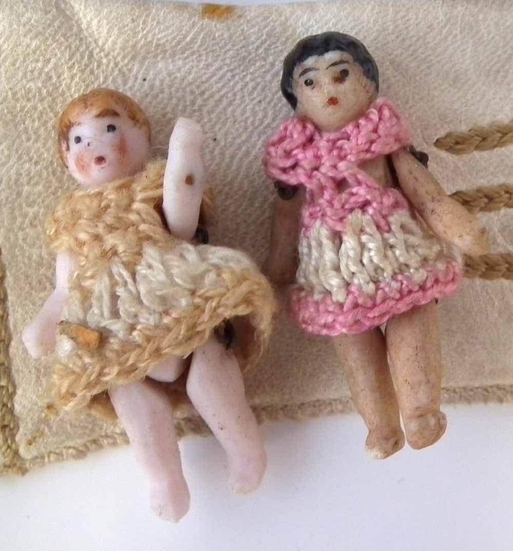 Eight miniature bisque dolls Hertwig or Carl Horn, with jointed legs and arms, also a pair of - Image 5 of 10