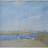 John Honour, 20th century, "Yachts, Norfolk", signed, titled on label verso, oil on canvas, 16.5 x