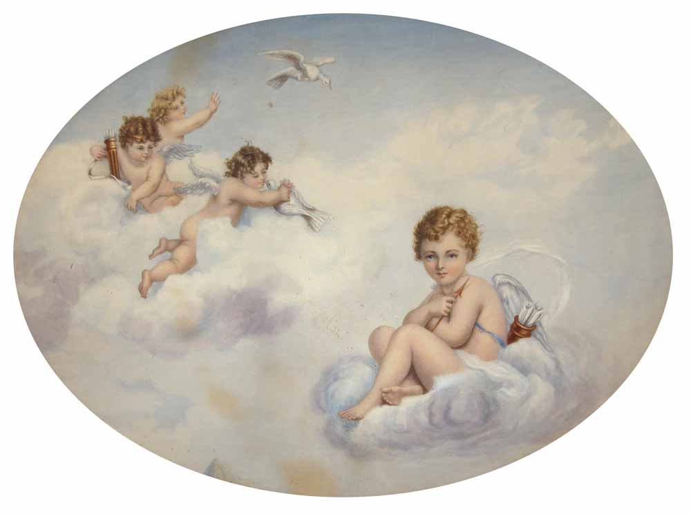 Continental School, 19th century, Cherubs amongst clouds, oval, 41.5 x 56.5cm.; 16.25 x 22.25in.