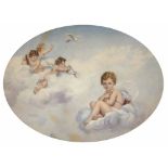 Continental School, 19th century, Cherubs amongst clouds, oval, 41.5 x 56.5cm.; 16.25 x 22.25in.