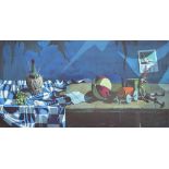 Francis Wainwright (1940-), Still life with Pinocchio and toy train, signed and dated 1976,
