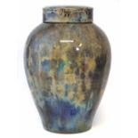 Bernard Moore lidded vase, with flambe interior and mottled lustre glazed exterior, printed marks to