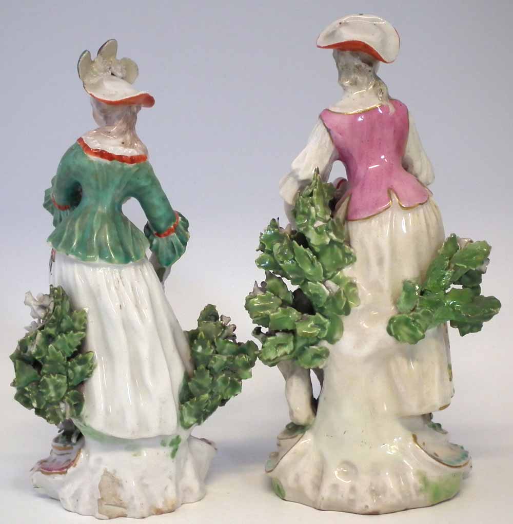 Two Derby figures of ladies circa 1770, modelled standing in front of floral bocages on scrolled - Image 4 of 15