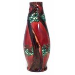 Minton Secessionist vase, tube lined with stylised patterns on a red ground, printed marks and No.