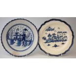 Pearlware plate initialled H.T.S. circa 1800, painted with a pointing Oriental figure, also a