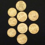 William IV gold sovereign, 1832, F; Victoria sovereign, 1889, VF; Edward VII sovereign, 1907, VF;