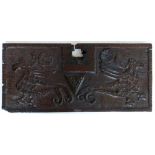 Carved oak Bible box front, 29 x 62cm