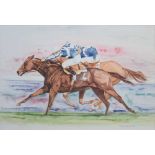 Alan Brassington (1959-), Racehorse and jockey, signed and dated '88, watercolour and pencil, 48.5 x