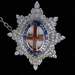 Coldstream Guards 9ct gold and diamond brooch with an enamelled centre, Birmingham 1978, length