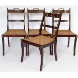 Set of four Collinson & Lock brass mounted Empire style dining chairs with cane seats on sabre