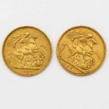 Victoria gold sovereign, 1892, VF; another Victoria sovereign, 1894, F (2)