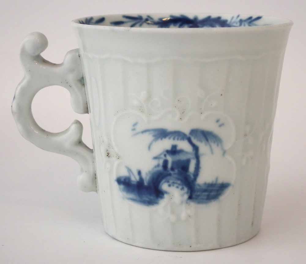 Worcester cup circa 1760, with panel moulded body, double scroll handle, painted with a figure - Image 4 of 8