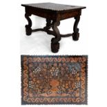 Dutch marquetry ebonised centre table, late 17th century with alterations, the top inlaid in boxwood