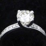 18ct (750) white gold ring, the diamond estimated 1.20ct, old European cut, colour M, clarity I1, on