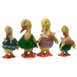 Hertwig four piece bisque Duck doll family, with porcelain jointed legs and wings, the tallest