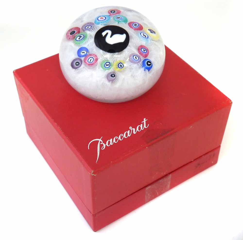 Baccarat 1974 Gridel Swan paperweight, set with central swan cane, surrounded with other canes - Image 2 of 10