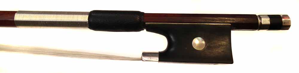 Violin bow probably German, with circular stick, 74cm overall length