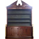 Reproduction Georgian style mahogany bookcase, the architectural pediment over three shelves and two