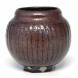 Geoffrey Whiting (1919-1988) vase, with reeded body decorated with brown glaze, impressed