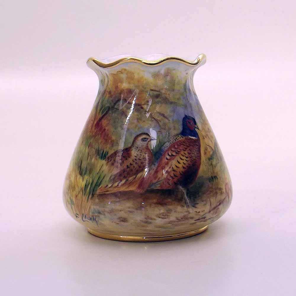 Francis Clark vase painted with pheasants. Condition report: see terms and conditions