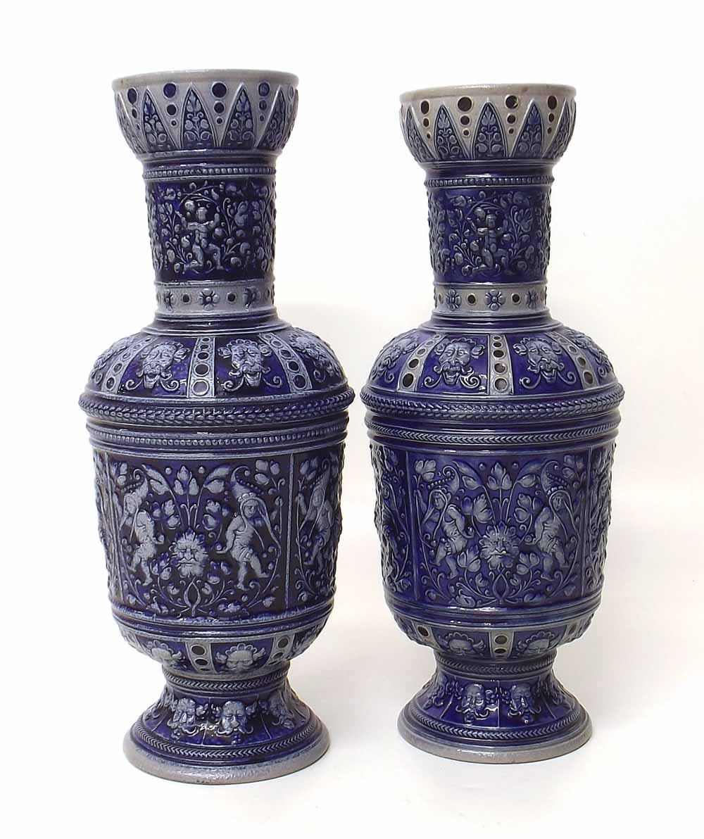 Pair of German stoneware vases. Condition report: see terms and conditions