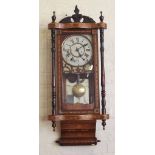 Victorian walnut and inlaid 8-day wall clock. Condition report: see terms and conditions