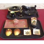 Carlton ware cube playing card ash tray and two dishes, part dressing table set, calibri lighter,