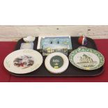Royal Crown Derby bird, Belleek Christmas plate, Belleek frame and dish. Condition report: see terms