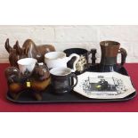 Portmeirion John Cuffley Appolo II mug, studio pottery bison, Disraeli wall plate. Condition report: