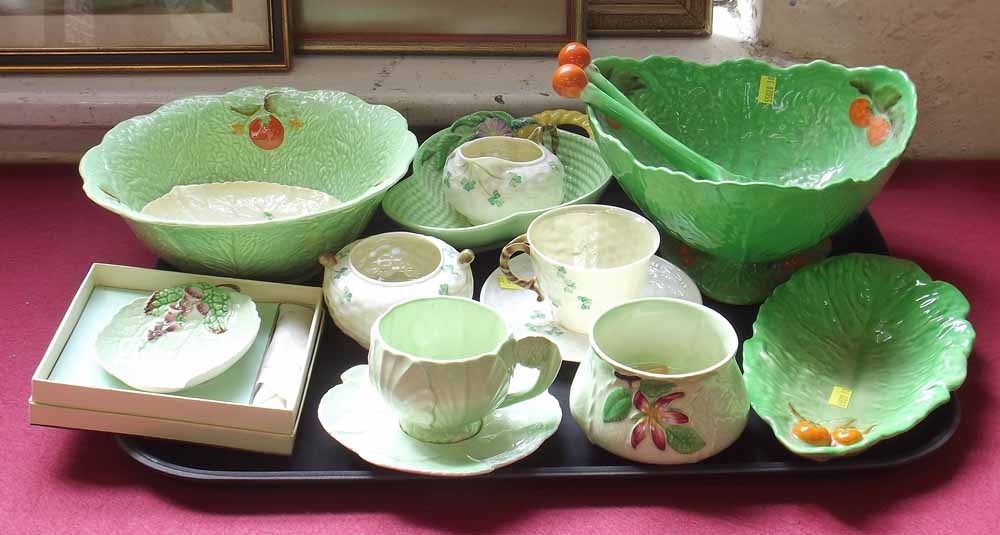 Collection of Beswick/Carlton and Belleek leaf ware. Condition report: see terms and conditions