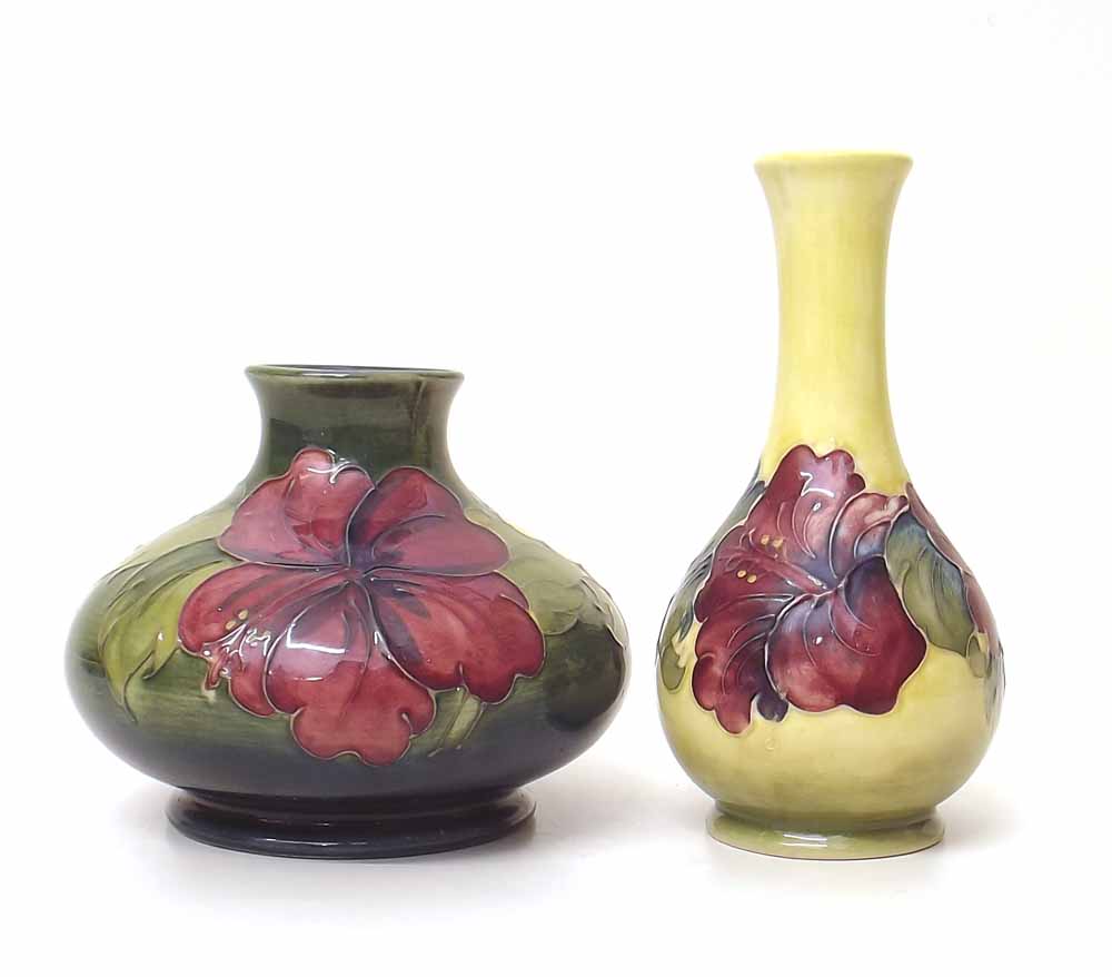 Two Moorcroft Hibiscus vases. Condition report: see terms and conditions