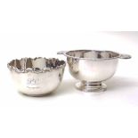 Silver twin handled bowl and one other. Condition report: see terms and conditions