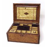Victorian burr walnut and mahogany jewellery box. Condition report: see terms and conditions