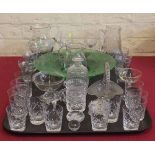 Etched green glass table centre, mixed cut glass tumbers etc. Condition report: see terms and