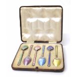 Boxed set of six enamelled coffee spoons. Condition report: see terms and conditions